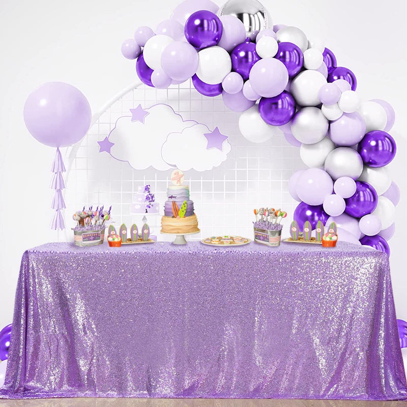 B.Cool B-COOL Sequin Tablecloth Party Decoration: Romantic Sparkly Party Tablecloth Glitter Table Overlays for Wedding Sequin Overlay for Ceremony Lavender 50x50inch Square - Image 3